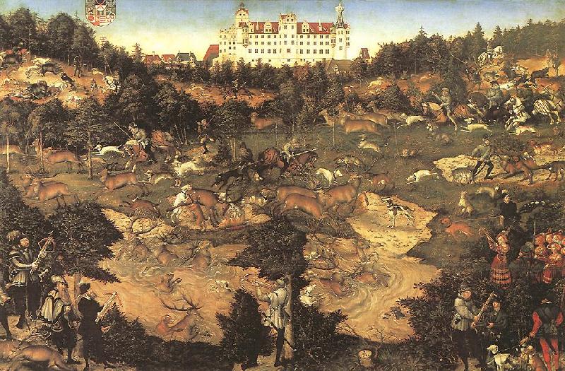 CRANACH, Lucas the Elder Hunt in Honour of Charles V at the Castle of Torgau ghj oil painting picture